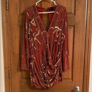 Zara Rust and Gold Embellished Blouse